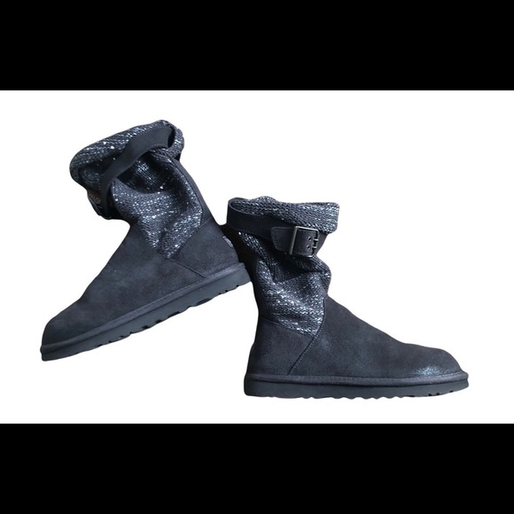 UGG Cambridge Metallic Dk. Gray Ankle Sweater Bootie 7M Suede Rib Knit Buckle - Picture 9 of 9